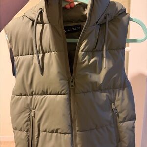 Zara Khaki Hooded Puffer Vest
